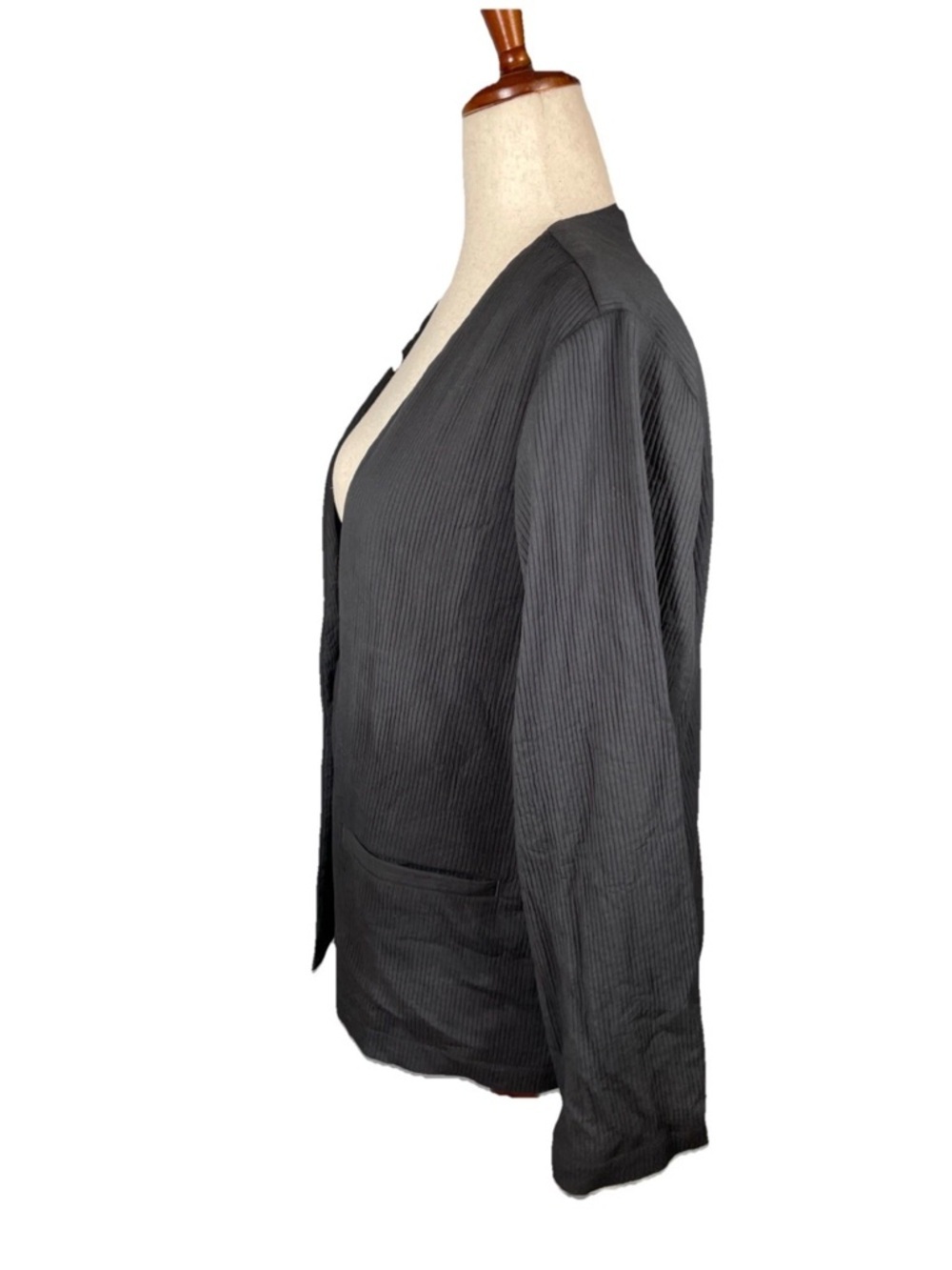 Eileen Fisher V-Neck Organic Cotton Ottoman Jacket Black Size XL Lagenlook - Picture 2 of 7